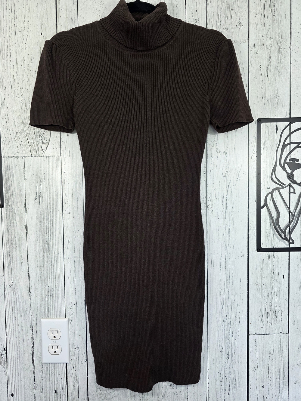 Jessica Simpson Brown Ribbed Turtleneck Sweater Dress Size L Office Workwear